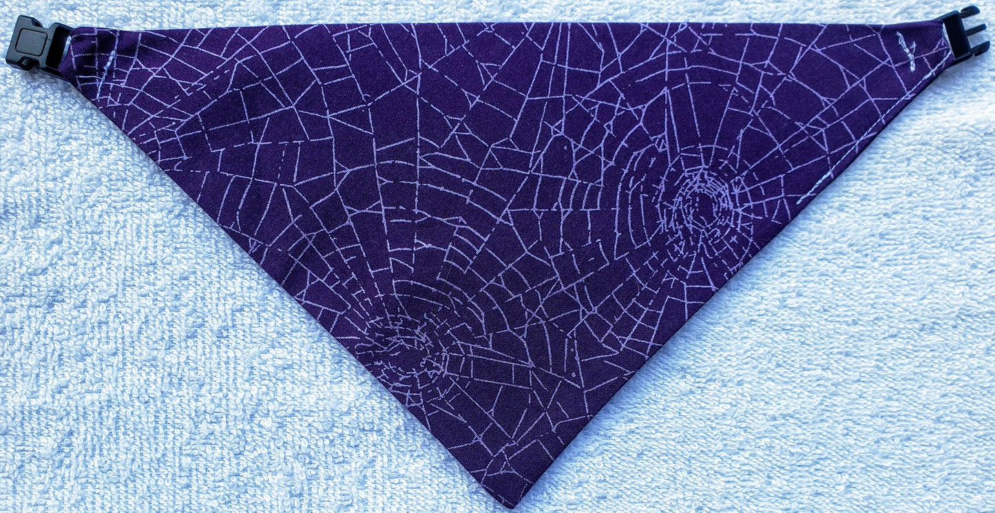 Purple Spiderwebs Fall Autumn Halloween Sparkly Clip on Dog Bandana With Buckle Pet Cat Bandanna Handmade to Order