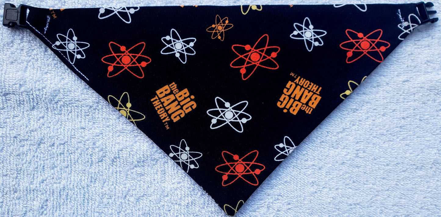 Clip on Dog Bandana With Buckle Pet Cat Bandanna Scarf The Big Bang Theory Logo Black Print Handmade to Order