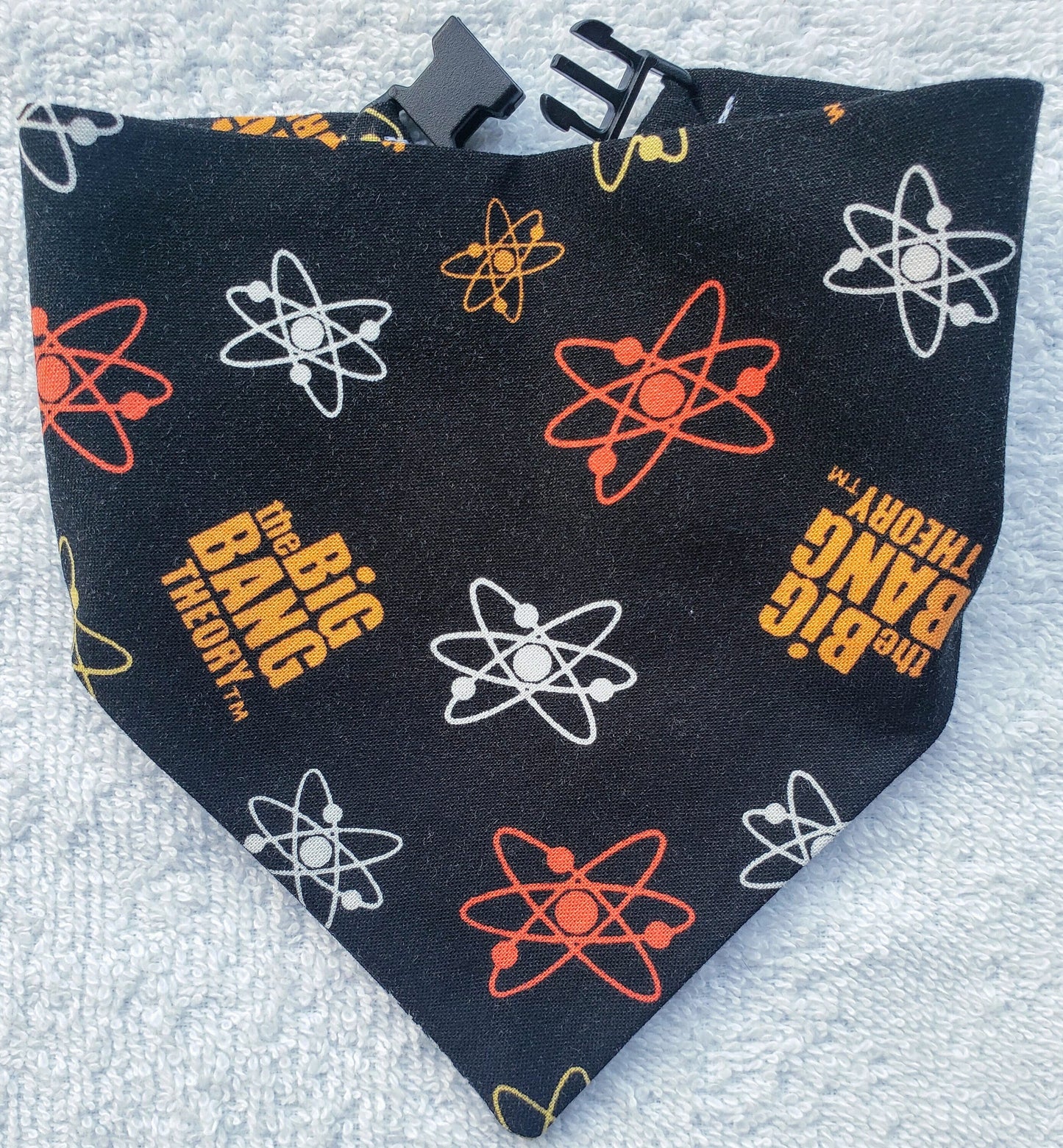 Clip on Dog Bandana With Buckle Pet Cat Bandanna Scarf The Big Bang Theory Logo Black Print Handmade to Order