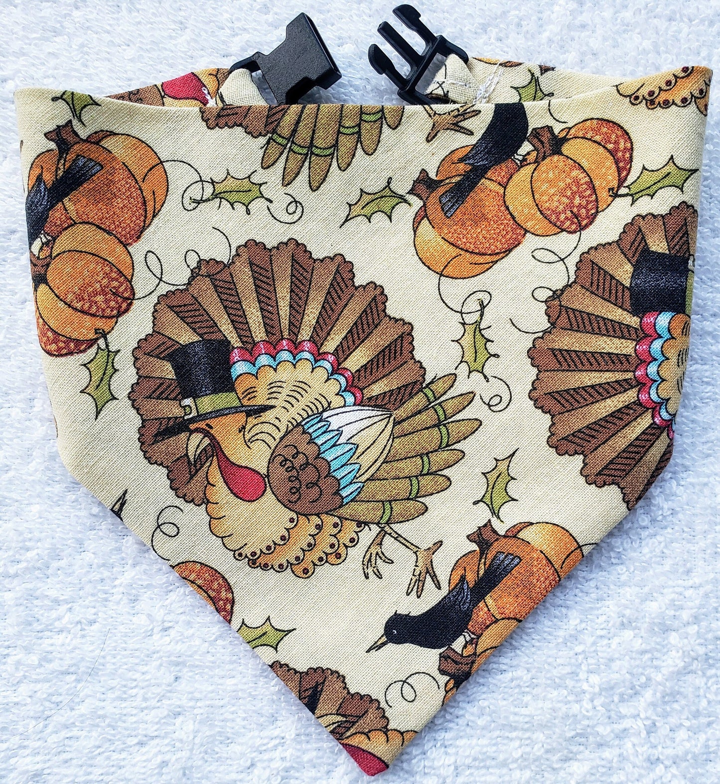 Turkeys Thanksgiving Fall Autumn Harvest Clip on Dog Bandana With Buckle Pet Cat Bandanna Handmade to Order