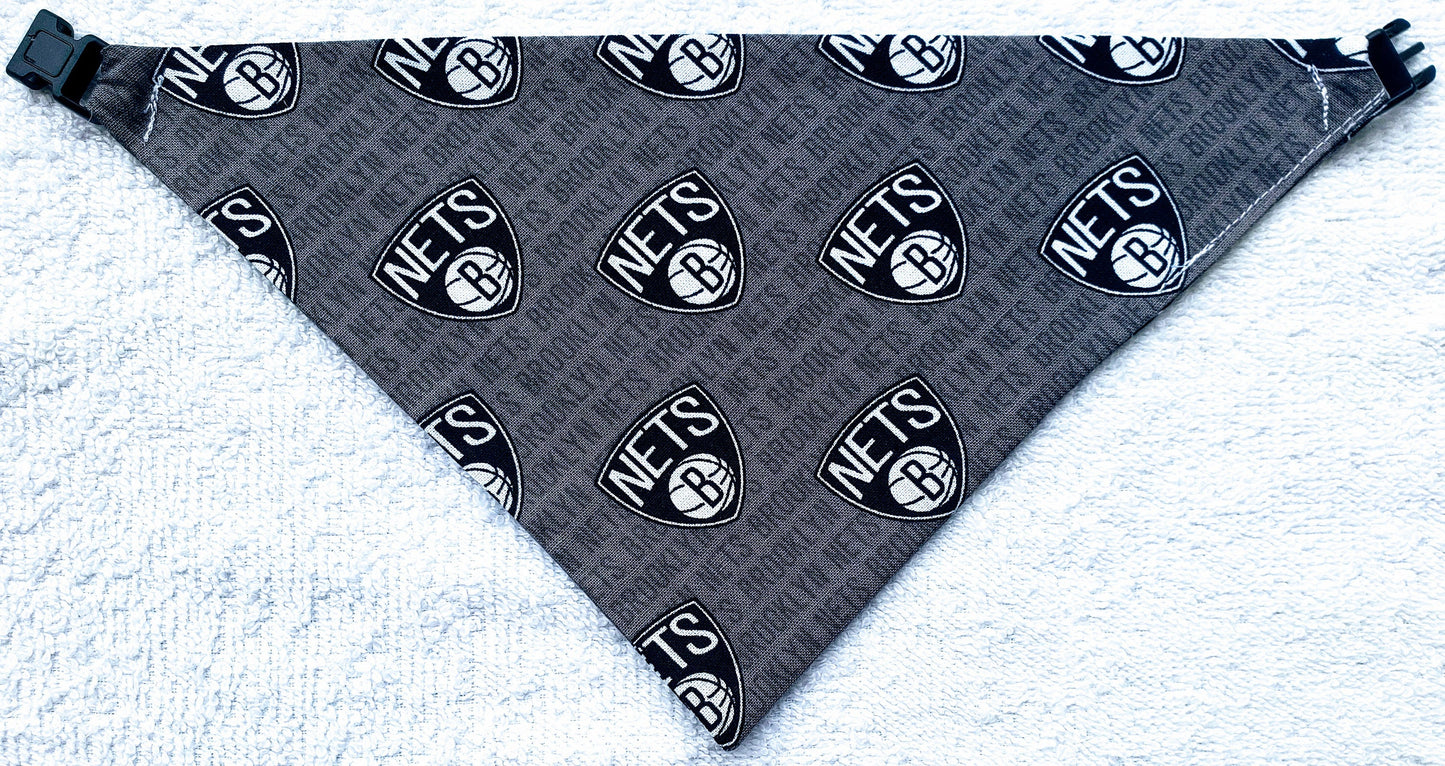 BROOKLYN NETS Basketball nba Clip on Dog Bandana With Buckle Pet Cat Bandanna Scarf Handmade to Order