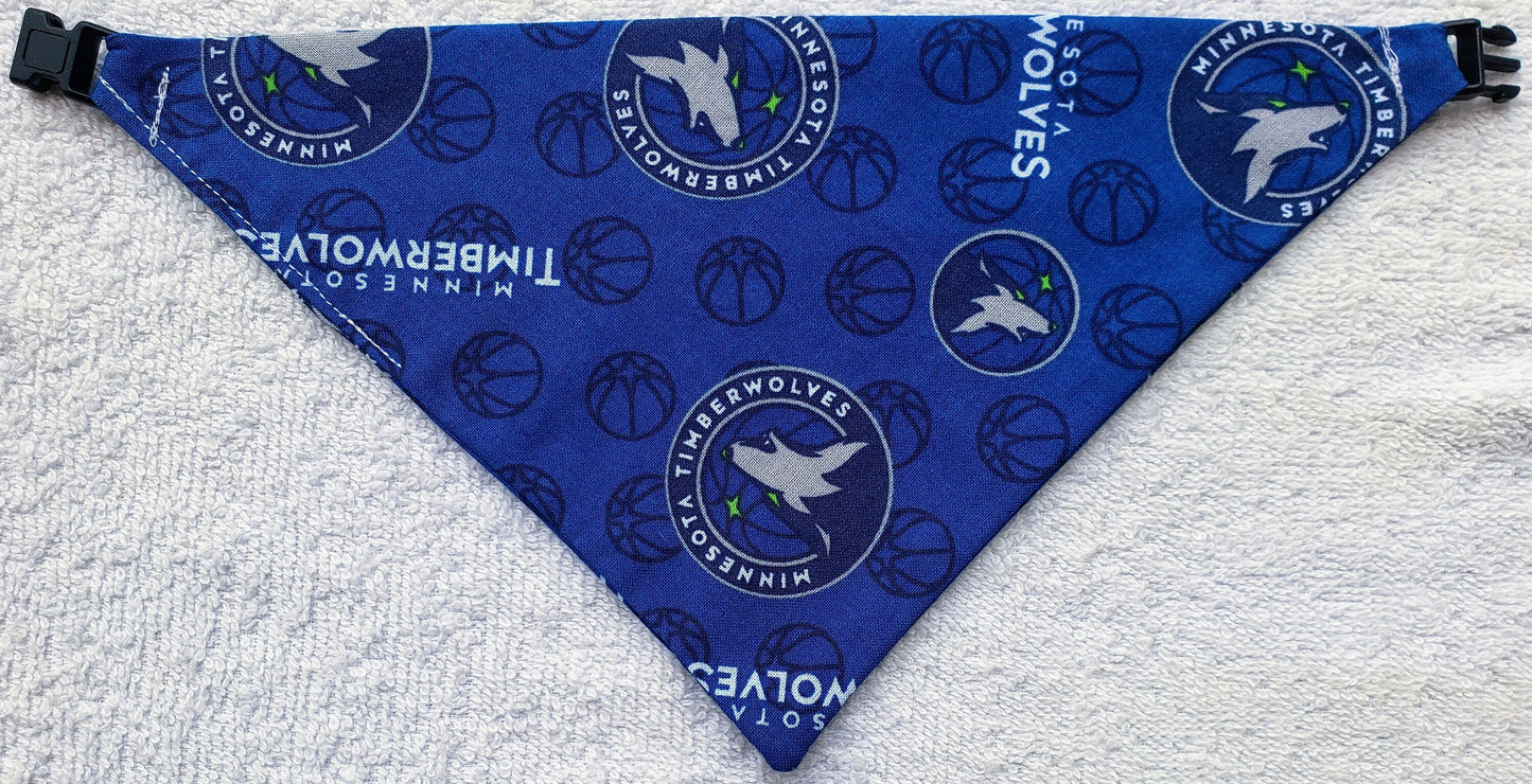 MINNESOTA TIMBERWOLVES Basketball nba Clip on Dog Bandana With Buckle Pet Cat Bandanna Scarf Handmade to Order