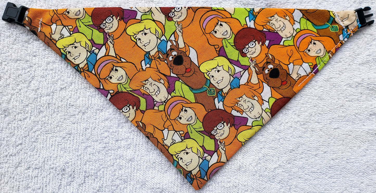 Clip on Dog Bandana With Buckle Pet Cat Bandanna Scarf Scooby Doo & the Gang Orange Print Handmade to Order