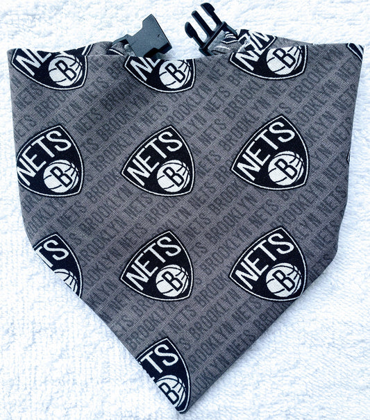 BROOKLYN NETS Basketball nba Clip on Dog Bandana With Buckle Pet Cat Bandanna Scarf Handmade to Order