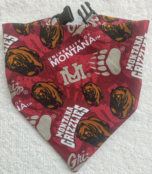 University of MONTANA GRIZ toss Clip on Dog Bandana With Buckle Pet Cat Bandanna Scarf ncaa Handmade to Order