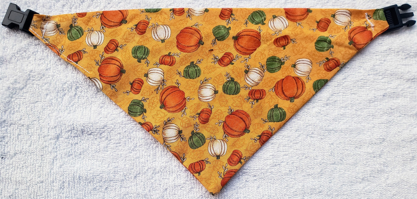 Orange Pumpkins Fall Autumn Harvest Clip on Dog Bandana With Buckle Pet Cat Bandanna Handmade to Order