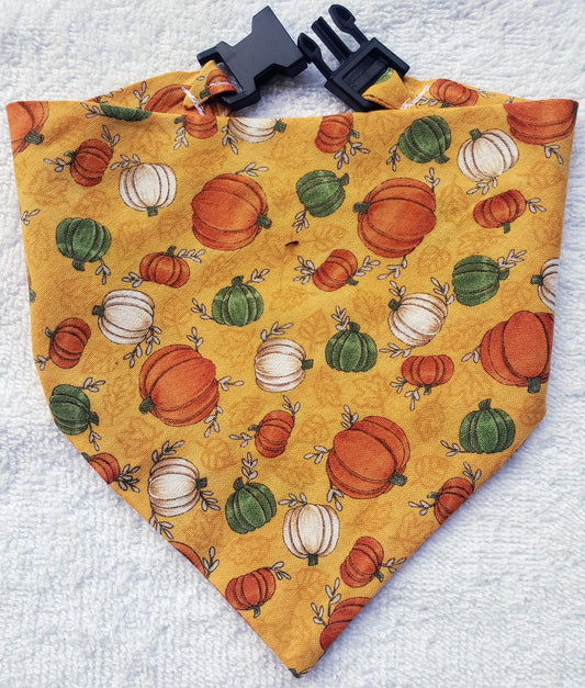 Orange Pumpkins Fall Autumn Harvest Clip on Dog Bandana With Buckle Pet Cat Bandanna Handmade to Order