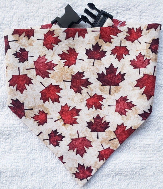 Red Maple Leaves Canadian Canadien Fall Autumn Harvest Clip on Dog Bandana With Buckle Pet Cat Bandanna Handmade to O