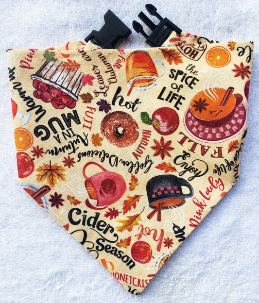 Apple Cider Season Fall Autumn Harvest Clip on Dog Bandana With Buckle Pet Cat Bandanna Handmade to Order