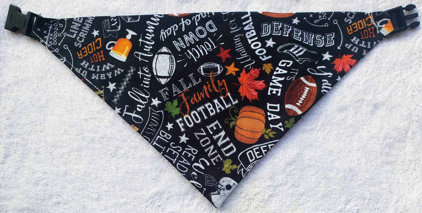 Football Season Touchdown Themes Fall Autumn Clip on Dog Bandana With Buckle Pet Cat Bandanna Handmade to Order