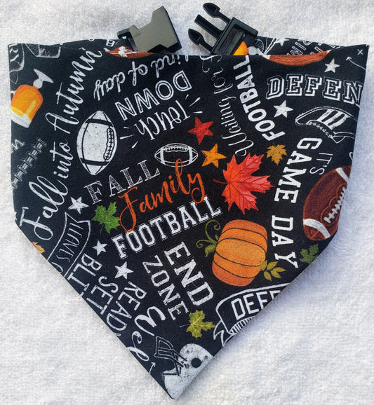 Football Season Touchdown Themes Fall Autumn Clip on Dog Bandana With Buckle Pet Cat Bandanna Handmade to Order
