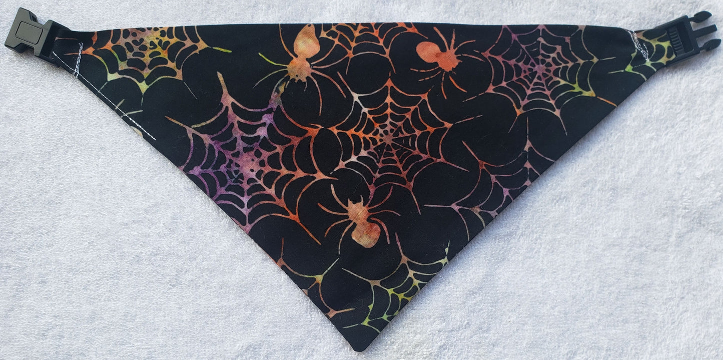 Spiders Webs Colorful Halloween Fall Autumn Clip on Dog Bandana With Buckle Pet Cat Bandanna Handmade to Order