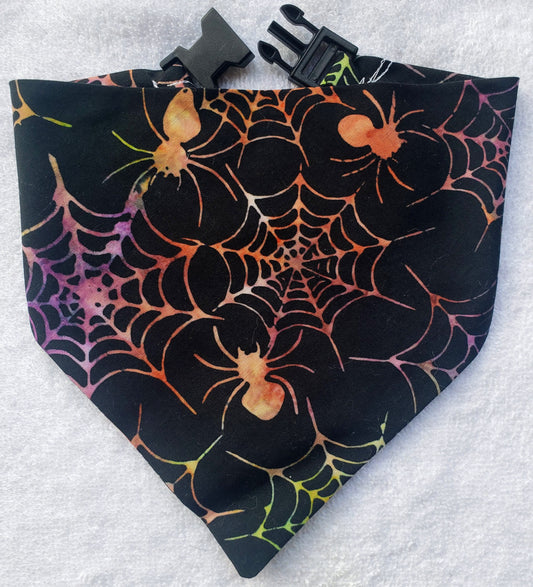 Spiders Webs Colorful Halloween Fall Autumn Clip on Dog Bandana With Buckle Pet Cat Bandanna Handmade to Order