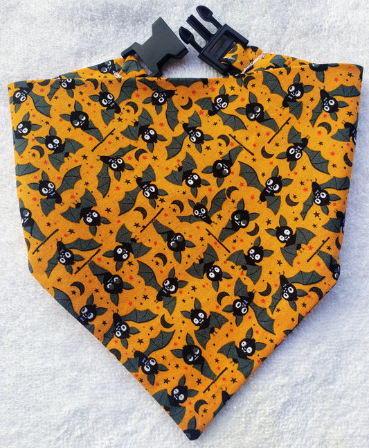 Silly Bats Halloween Fall Autumn Clip on Dog Bandana With Buckle Pet Cat Bandanna Handmade to Order