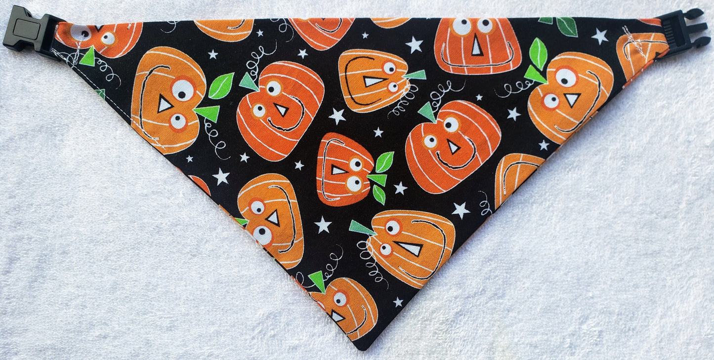 Silly Pumpkins Fall Thanksgiving Autumn Clip on Dog Bandana With Buckle Pet Cat Bandanna Handmade to Order