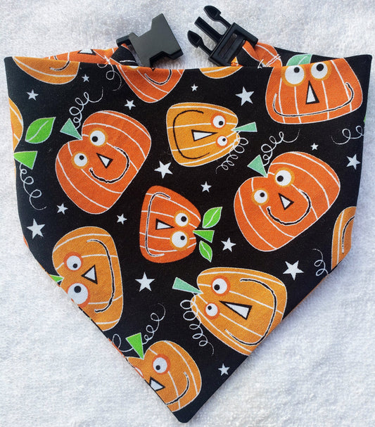 Silly Pumpkins Fall Thanksgiving Autumn Clip on Dog Bandana With Buckle Pet Cat Bandanna Handmade to Order