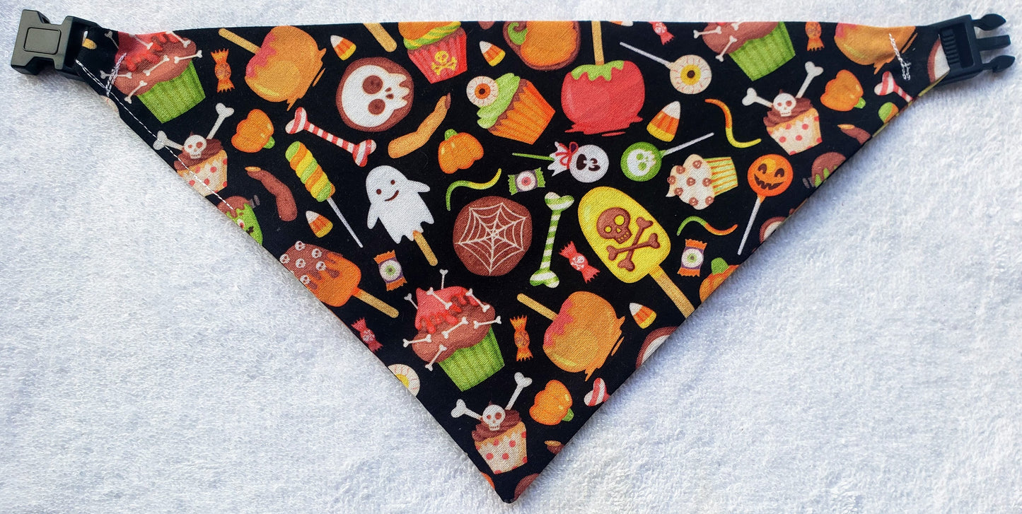 Halloween Candy & Treats Fall Autumn Clip on Dog Bandana With Buckle Pet Cat Bandanna Handmade to Order