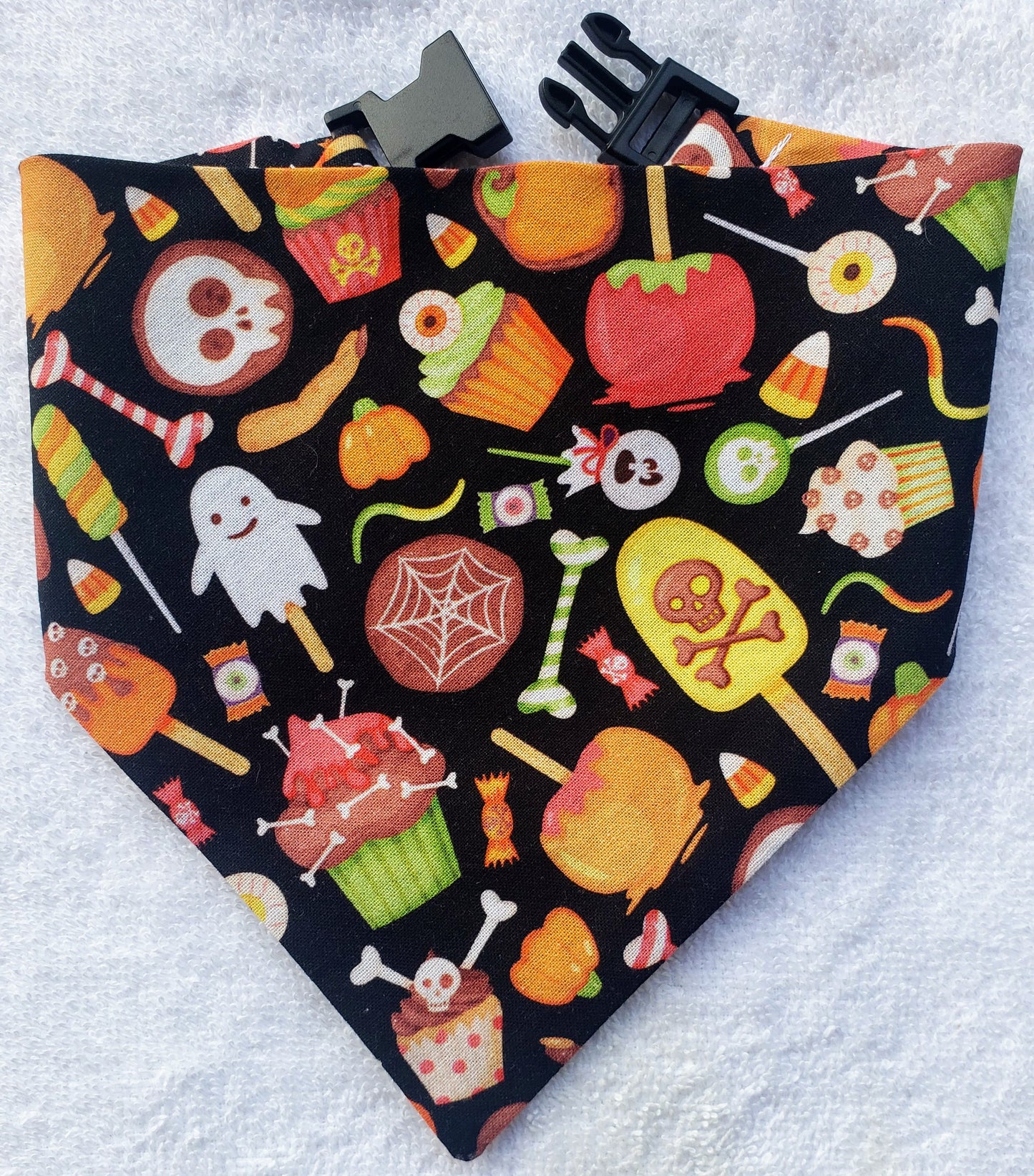 Halloween Candy & Treats Fall Autumn Clip on Dog Bandana With Buckle Pet Cat Bandanna Handmade to Order