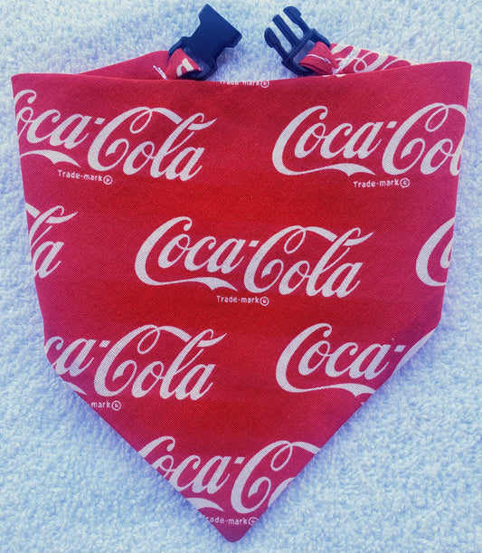 Clip on Dog Bandana With Buckle Pet Cat Bandanna Coke Coca Cola Red Handmade to Order