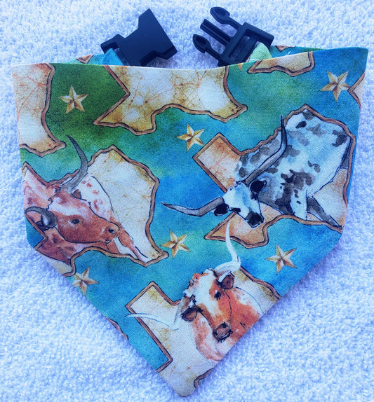 Clip on Dog Bandana With Buckle Pet Cat Bandanna Texas Longorn Maps Texan State Pride Handmade to Order