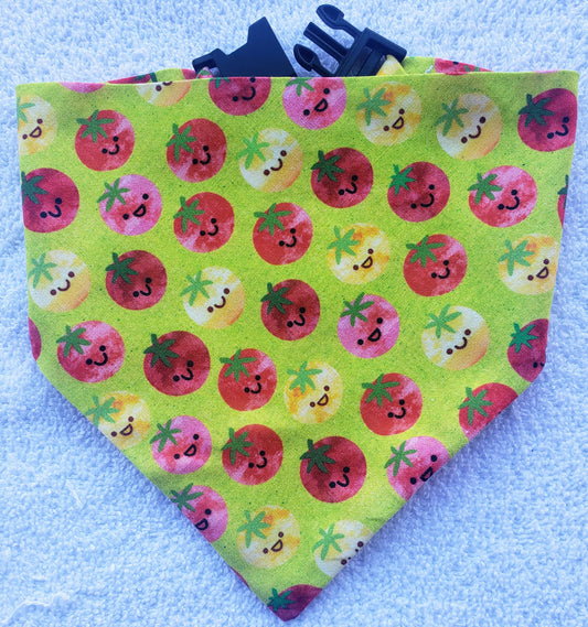 Clip on Dog Bandana With Buckle Pet Cat Bandanna Smiling Tomatoes Summer Fun Handmade to Order