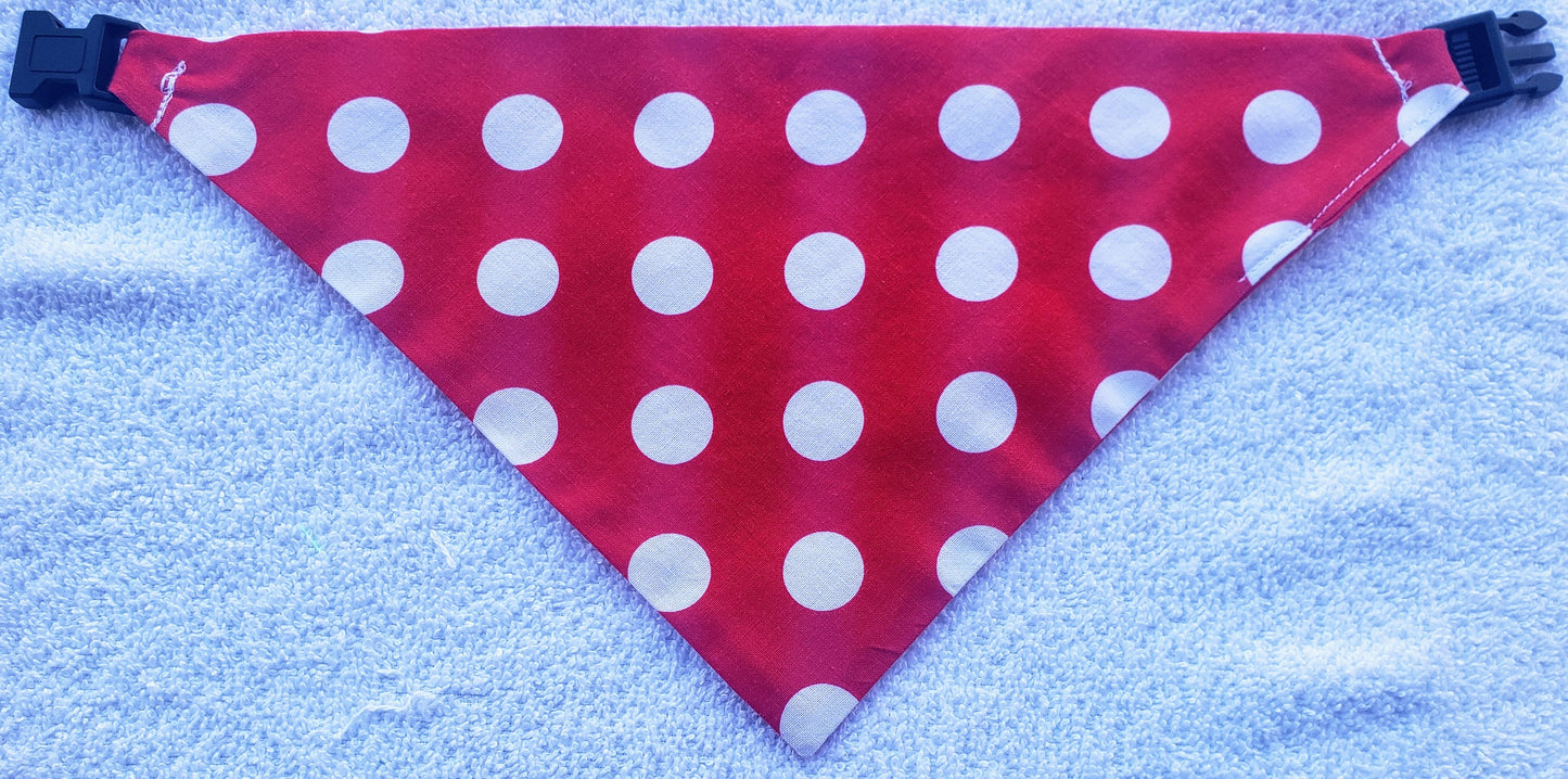 Clip on Dog Bandana With Buckle Pet Cat Bandanna Red & White Polka Dots Handmade to Order