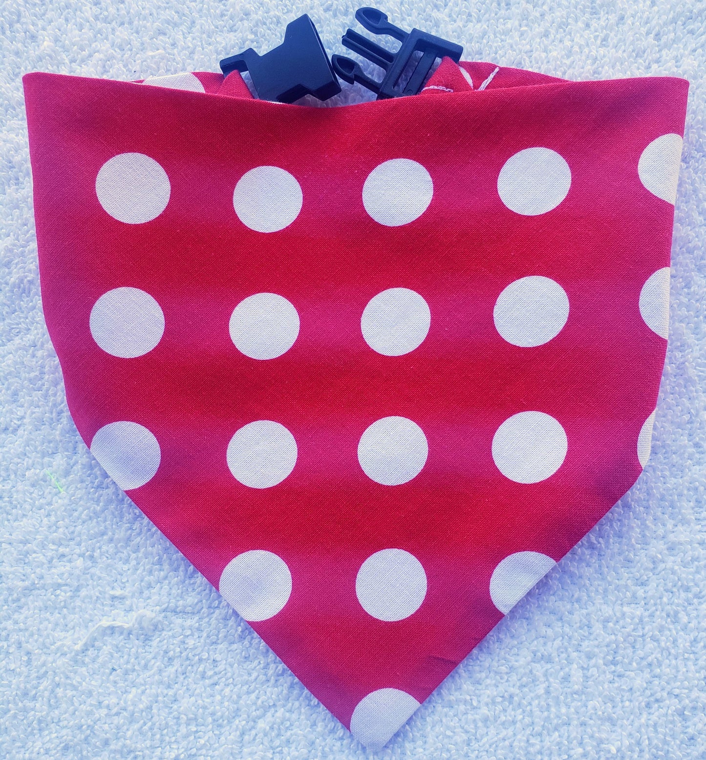 Clip on Dog Bandana With Buckle Pet Cat Bandanna Red & White Polka Dots Handmade to Order