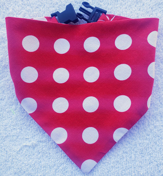 Clip on Dog Bandana With Buckle Pet Cat Bandanna Red & White Polka Dots Handmade to Order