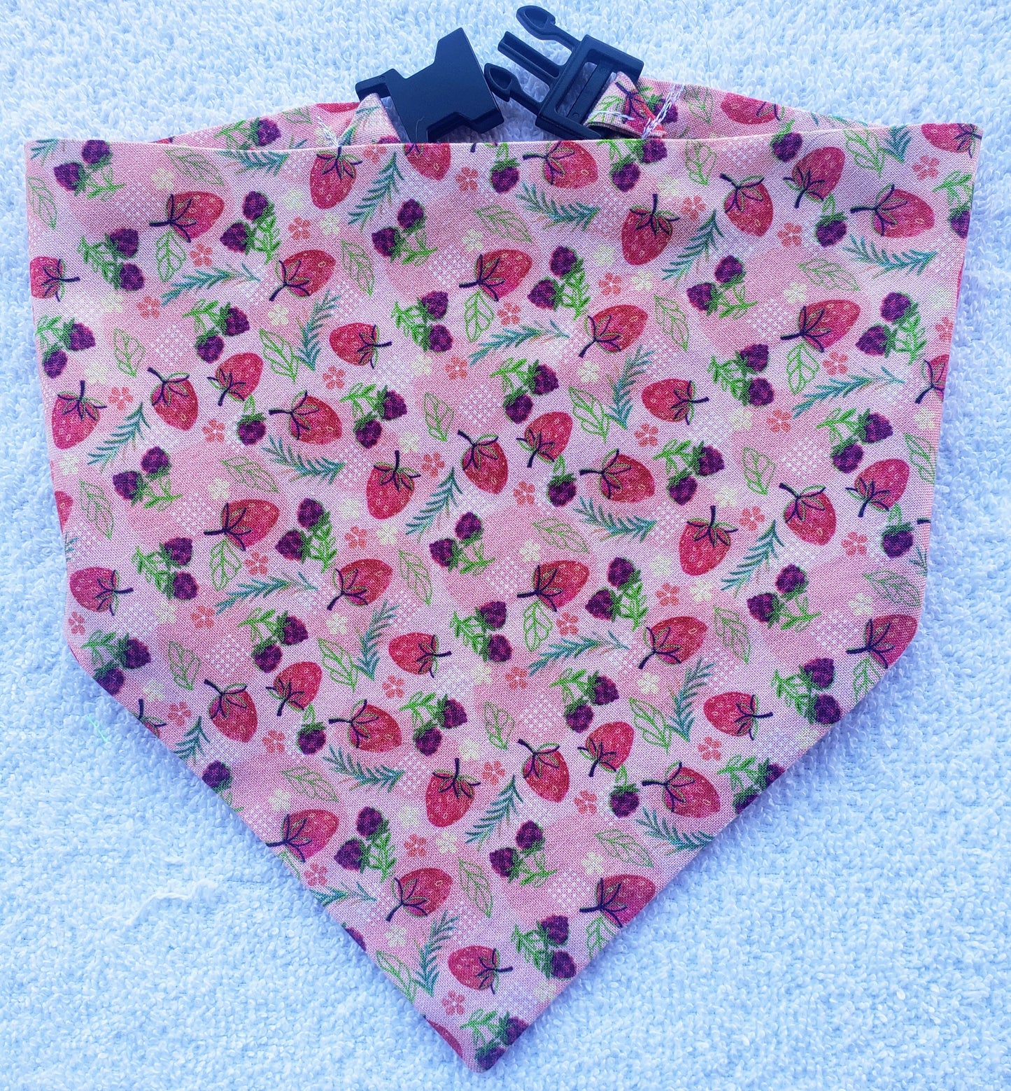 Clip on Dog Bandana With Buckle Pet Cat Bandanna Pink Strawberries Raspberries Spring Floral Handmade to Order