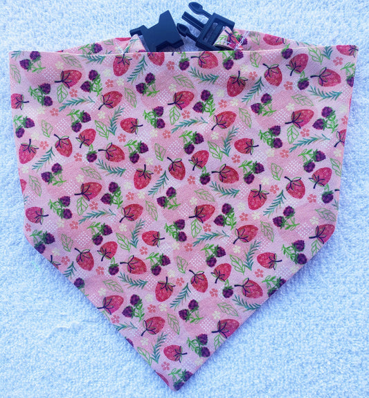 Clip on Dog Bandana With Buckle Pet Cat Bandanna Pink Strawberries Raspberries Spring Floral Handmade to Order
