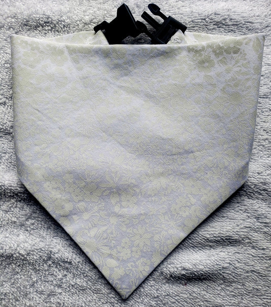 Clip on Dog Bandana With Buckle Pet Cat Bandanna Summertime White Floral Flowers on White Wedding Formal Handmade to Order