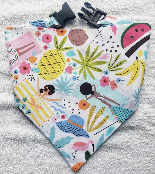 Clip on Dog Bandana With Buckle Pet Cat Bandanna Tropical Beach Girls Ocean Handmade to Order