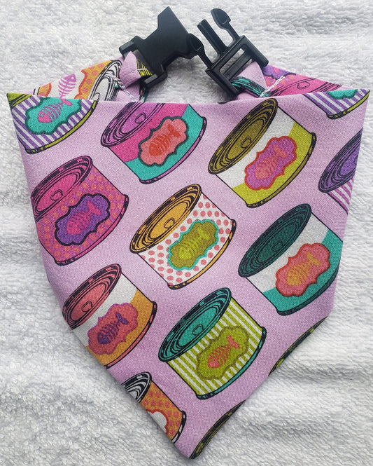 Clip on Dog Bandana With Buckle Pet Cat Bandanna Cats Tuna Cans Handmade to Order