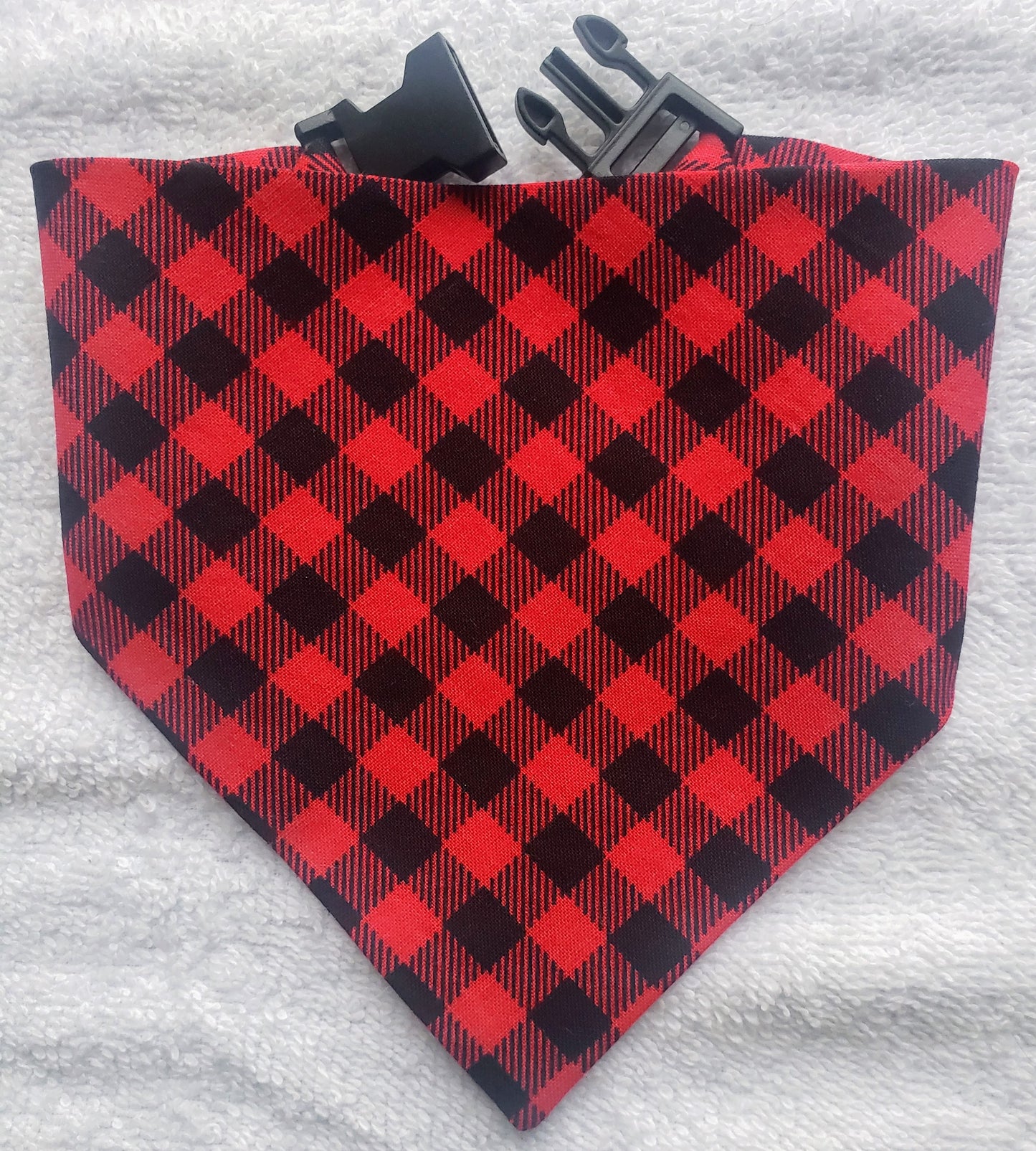Clip on Dog Bandana With Buckle Pet Cat Bandanna Red Black Mini Buffalo Plaid Check Gingham Handmade to Order