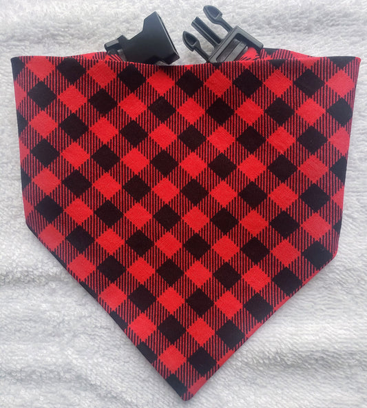 Clip on Dog Bandana With Buckle Pet Cat Bandanna Red Black Mini Buffalo Plaid Check Gingham Handmade to Order
