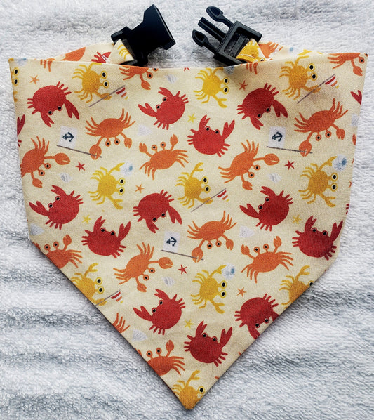 Clip on Dog Bandana With Buckle Pet Cat Bandanna Crabs Crab Ocean Beach Tropical Handmade to Order