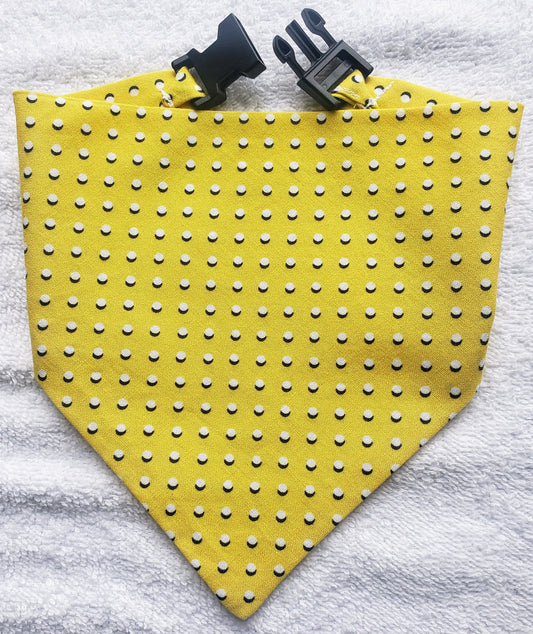 Clip on Dog Bandana With Buckle Pet Cat Bandanna Yellow & White 3D Dots Handmade to Order