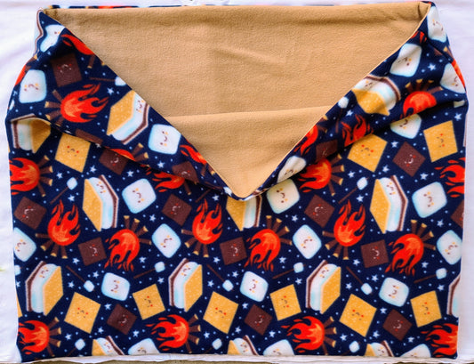 Navy Blue Smores & Campfires 27x35 inch Snuggle Sack, Sleeping Bag for Pets, Dogs, Cats, Fleece, Reversible, Washable