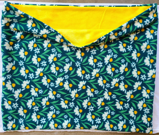 Teal & Yellow Daisies 27x34 inch Snuggle Sack, Sleeping Bag for Pets, Dogs, Cats, Fleece, Reversible, Washable
