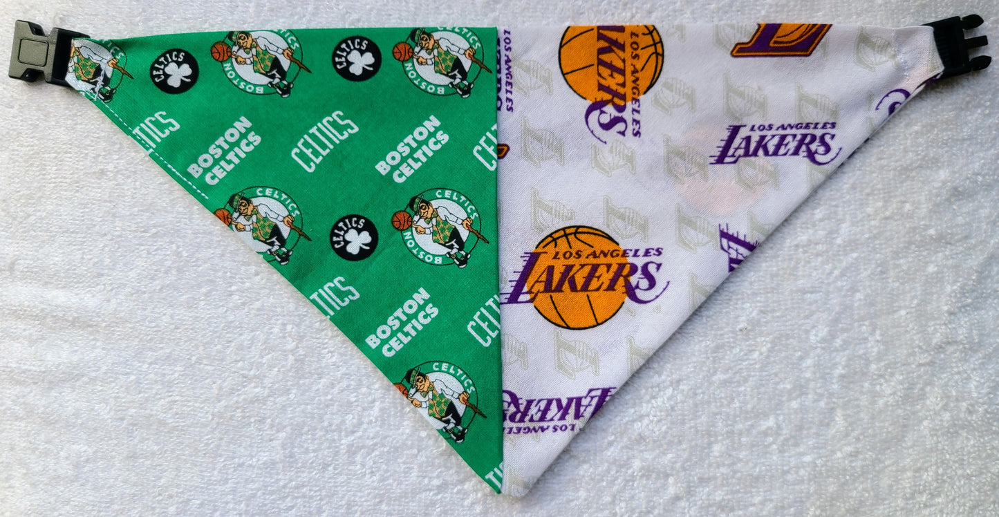 HOUSE DIVIDED Basketball Choose TWO Teams nba Clip on Dog Bandana With Buckle Pet Cat Bandanna Scarf Handmade to Order