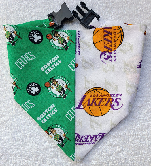 HOUSE DIVIDED Basketball Choose TWO Teams nba Clip on Dog Bandana With Buckle Pet Cat Bandanna Scarf Handmade to Order
