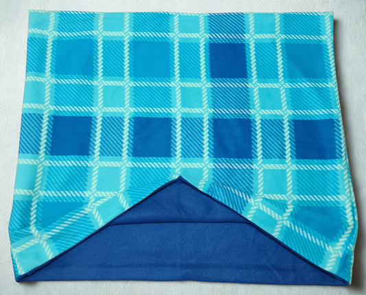 Blue Plaid 28x32 inch Snuggle Sack, Sleeping Bag for Pets, Dogs, Cats, Fleece, Reversible, Washable