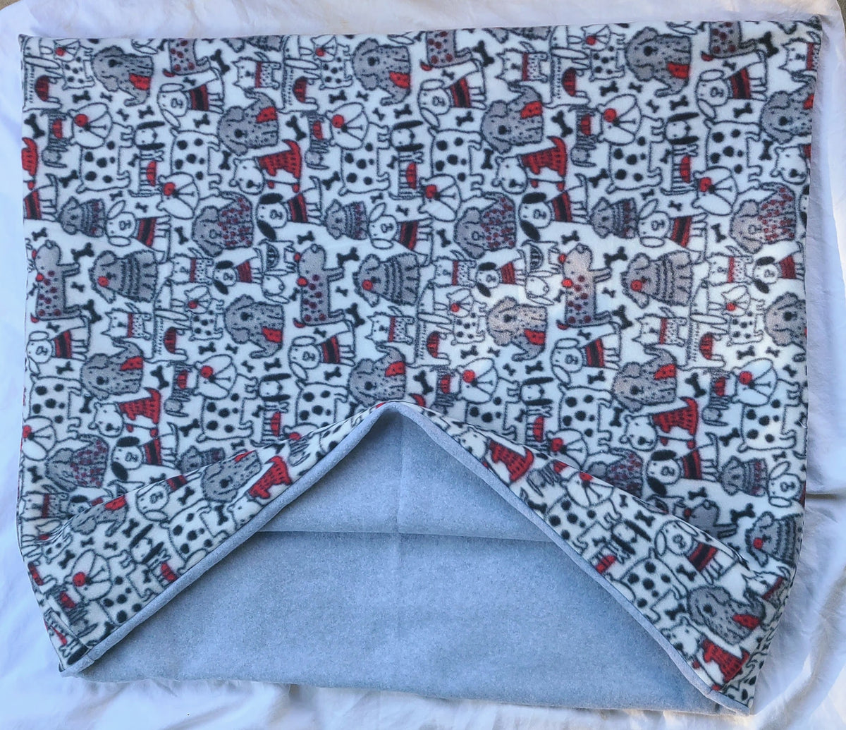 Dogs & More Dogs Soft Gray and Red 35x29 inch Fleece Snuggle Sack