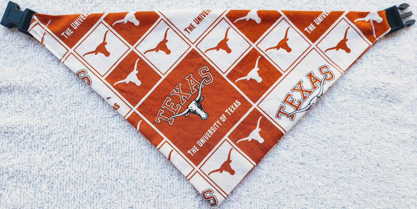 University of Texas UT Austin Longhorns Horns Clip on Dog Bandana With Buckle Pet Cat Bandanna Scarf ncaa Handmade to Order