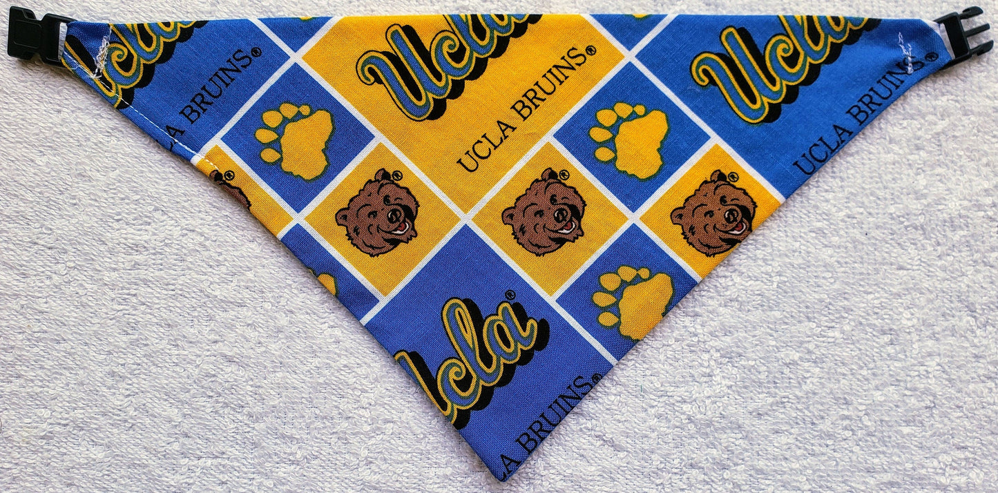 Clip on Dog Bandana With Buckle Pet Cat Bandanna Scarf University of California Los Angeles UCLA BRUINS ncaa Handmade to Order