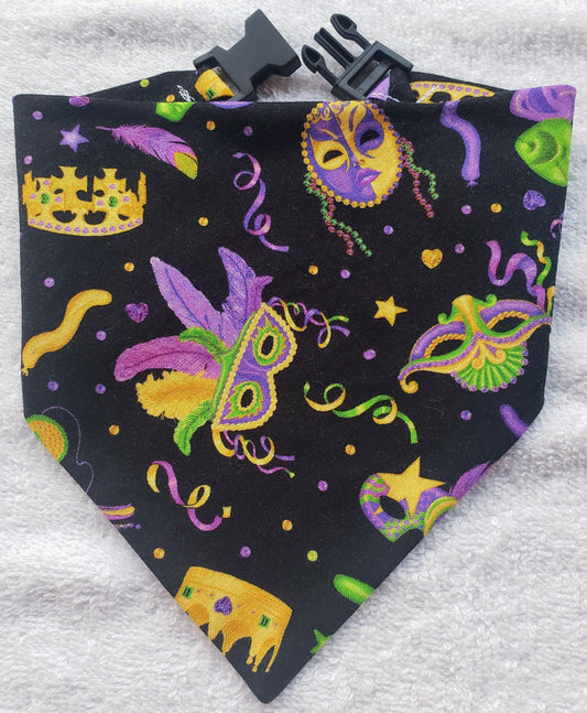 Masks Mardi Gras NOLA New Orleans Clip on Dog Bandana With Buckle Pet Cat Bandanna Handmade to Order