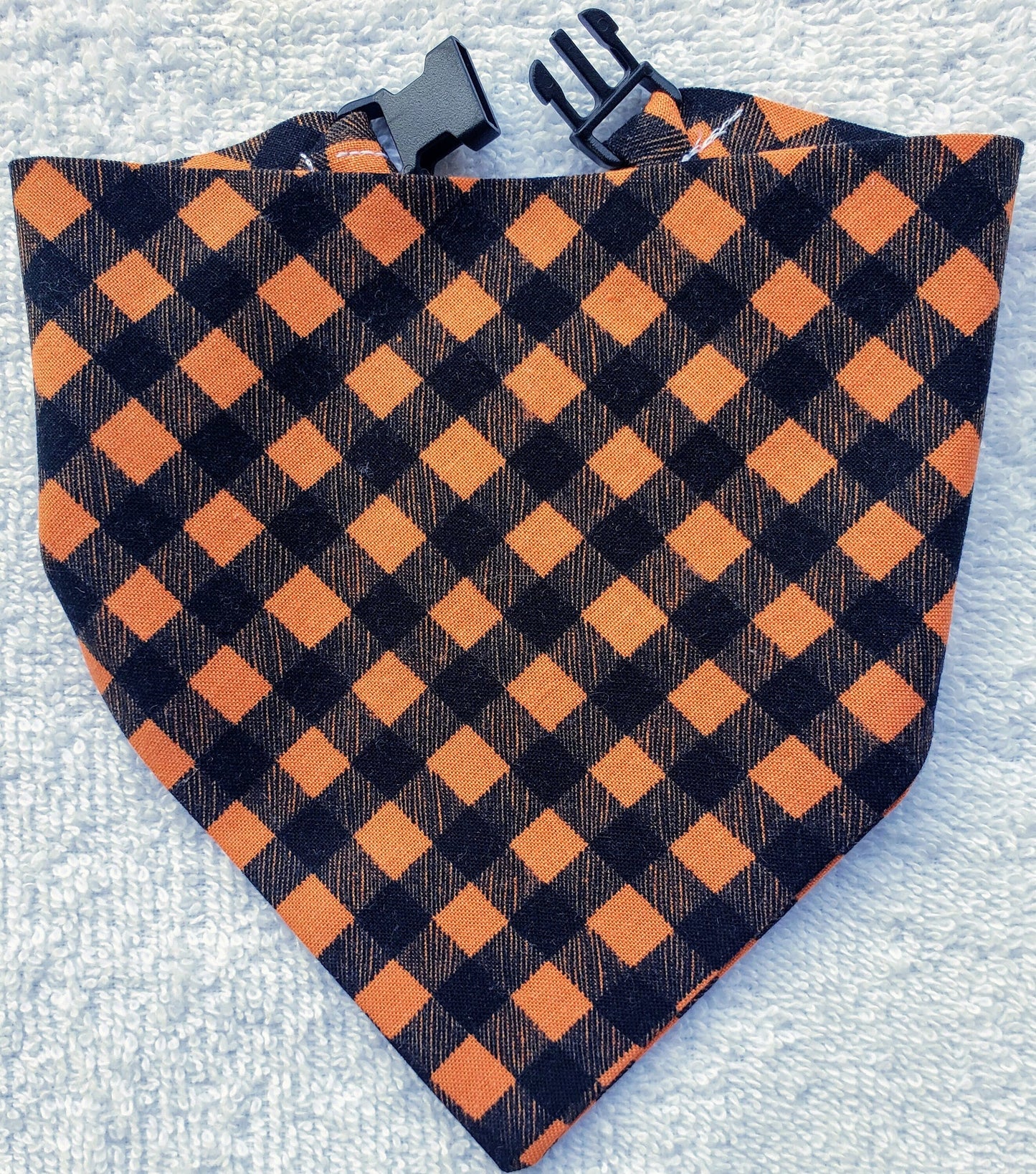 Clip on Dog Bandana With Buckle Pet Cat Bandanna Scarf Orange & Black Plaid Fall Autumn Halloween Thanksgiving Handmade to Order